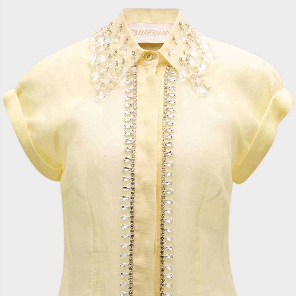 NWOT Matching Zimmermann Diamanté Rhinestone Yellow Blouse and Hibiscus Skirt - Picture 2 of 8